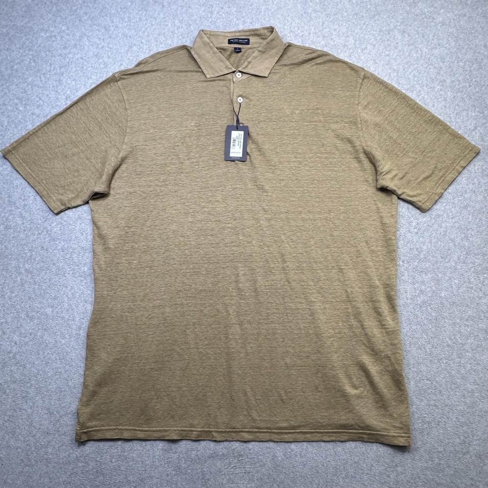 Peter Millar Greystone Polo Shirt Mens Large Beige Linen Crown Crafted Summer